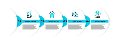 Çizgi adamı bayrak tutuyor, bayrak, merdiven, bitiş ve el simgesi. Vektör