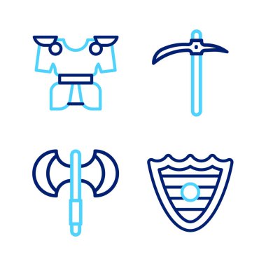 Kalkan hattı, Ortaçağ kutup baltası, Kazma ve Vücut zırhı ikonu. Vektör