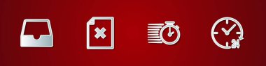 Sosyal medya gelen kutusunu, dosya dökümanını, Stopwatch ve Clock 'u 24 saat simgesini ayarla. Vektör.