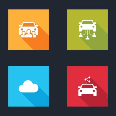 Set Araba Paylaşımı, Müzik Yayını Servisi ve simgesi. Vektör.