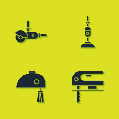 Açı öğütücü, elektrikli yapboz, mikser ve elektrikli süpürge ikonunu ayarla. Vektör.