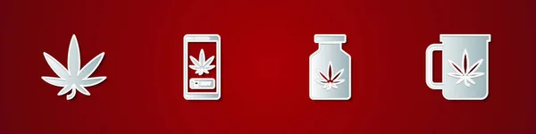 Zestaw Marihuana Lub Liść Marihuany Zakup Online Marihuany Butelka Medyczna — Wektor stockowy