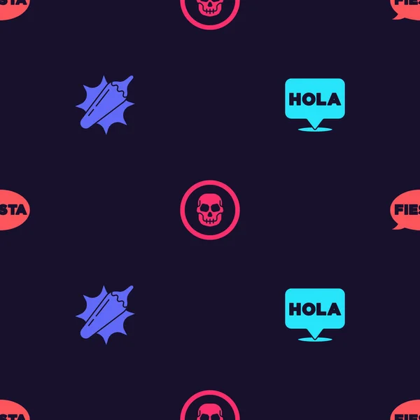 Conjunto Hola Vaina Chile Picante Moneda Cráneo Mexicano Fiesta Patrón — Vector de stock