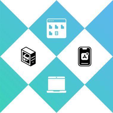 Bilgisayar, Laptop, Tarayıcı dosyaları ve Mobil Uygulamalar simgesini ayarla. Vektör