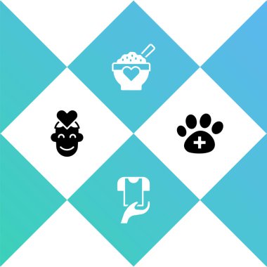 Gönüllü, Kıyafet Bağışı, Bağış Yemeği ve Veteriner Kliniği ikonu. Vektör