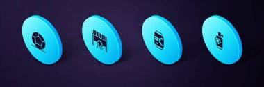 Isometric Air kornası, bira kutusu, futbol golü ve futbol ikonu. Vektör