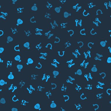 Şampanya şişesini cam, araba hediyesi, at nalı ve para çantasıyla kusursuz bir kalıba sokun. Vektör