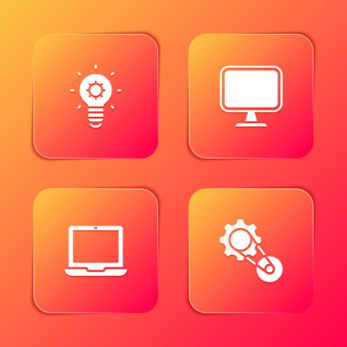 Ampulü, bilgisayar monitörünü, dizüstünü ve zamanlama kemeri simgesini ayarla. Vektör