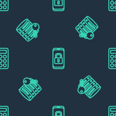 Hat Mobil 'i kapalı asma kilit, sunucu güvenlik anahtarı ve parola korumasını pürüzsüz şablona ayarla. Vektör