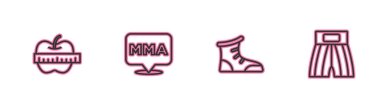 Set hattı Apple ve mezura, spor boks ayakkabıları, Dövüş Kulübü MMA ve Boks kısa ikonu. Vektör