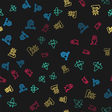 Çizgi Amerikan bayrağı, çatalda sosis, Özgürlük Heykeli ve ABD haritası. Vektör