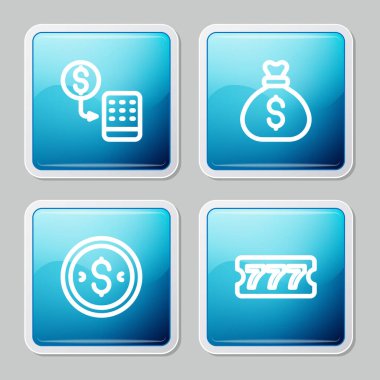 Kumarhane fişleri değiş tokuşu, para çantası, dolarlı bozuk para ve piyango bileti ikonu. Vektör