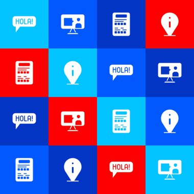 Hola 'yı farklı dillerde, yabancı çevrimiçi çalışmada, sınav kağıdında ve bilgi simgesinde ayarlayın. Vektör