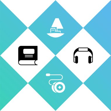 Set Kitabı, Yoyo oyuncağı, oyuncak tekne ve kulaklık ikonu. Vektör