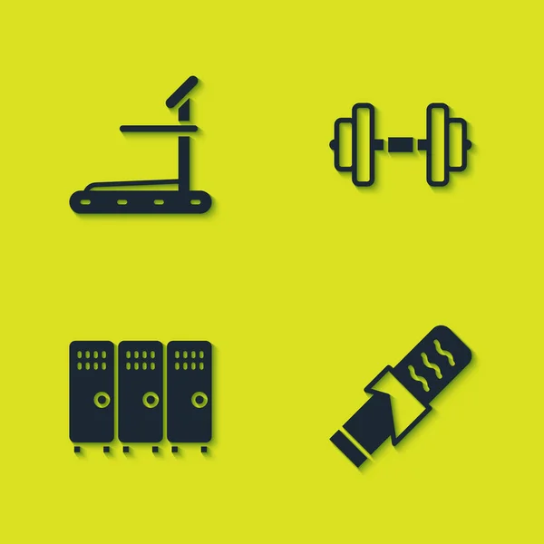Set Treadmill Machine Protein Sport Bar Locker Changing Room Dumbbell — Stock Vector