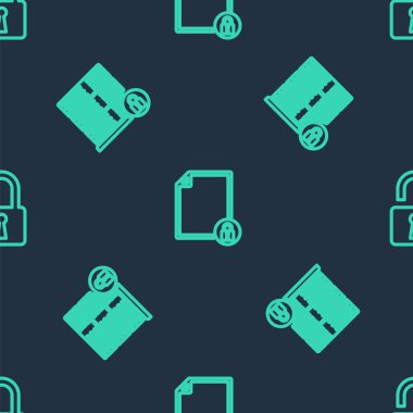 Satır Belgesi ve kilidi, sunucu güvenliğini ve asma kilidi sorunsuz bir şekilde açın. Vektör.