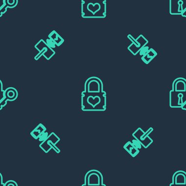 Asma kilidi kalp, dijital kapı kablosuz kablosuz ve kilit ile kusursuz şablona ayarlayın. Vektör.
