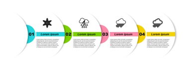 Kar Tanesi 'ni, Bulut' u yağmur ve şimşekle ayarla. Ticari bilgi şablonu. Vektör.