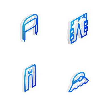 Isometric marka kargo pantolonları, kulaklık, pantolon ve zarif kadın ikonu olan kış şapkaları. Vektör.