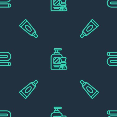 Jel köpük ve fırça, krem ya da losyon kozmetik tüpü ve havluyu pürüzsüz desene göre traş et. Vektör.