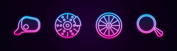 Автомобильное Зеркало Диск Суппортом Колесом Светящаяся Неоновая Икона Вектор — стоковый вектор