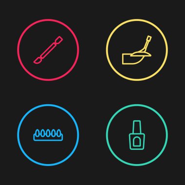 Sahte tırnaklar, bir şişe cila, manikür ve tırnak törpüsü. Vektör