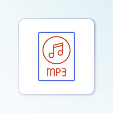 MP3 dosya belgesi satırı. Beyaz arkaplanda izole edilmiş mp3 düğmesi simgesi indir. Mp3 müzik format işareti. MP3 dosya sembolü. Renkli taslak konsepti. Vektör