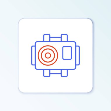 Dalgıç simgesi için çizgi fotoğraf makinesi beyaz arkaplanda izole edildi. Fotoğraf makinesi simgesi. Su altı ekipmanları. Renkli taslak konsepti. Vektör