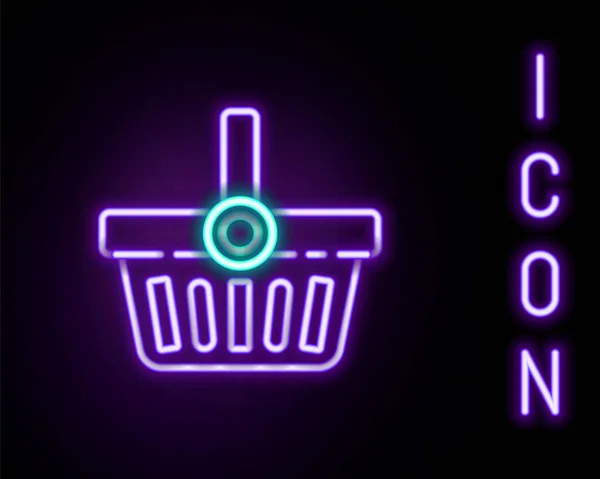 Glödande Neon Line Shopping Korg Ikon Isolerad Svart Bakgrund Nätköpskoncept — Stock vektor