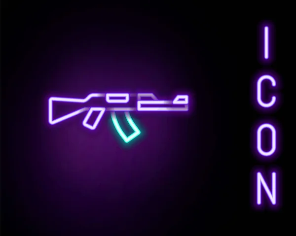 Glowing Neon Line Submachine Gun Icon Isolated Black Background Kalashnikov — Stock Vector