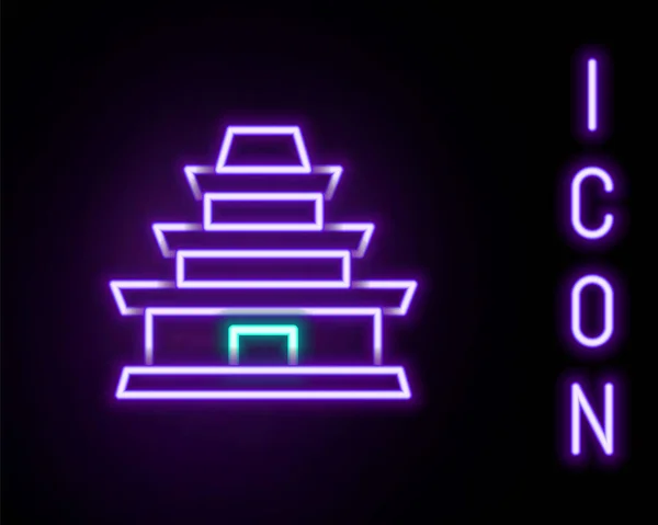 Leuchtende Neon Linie Traditionelle Koreanische Tempelbau Ikone Isoliert Auf Schwarzem — Stockvektor