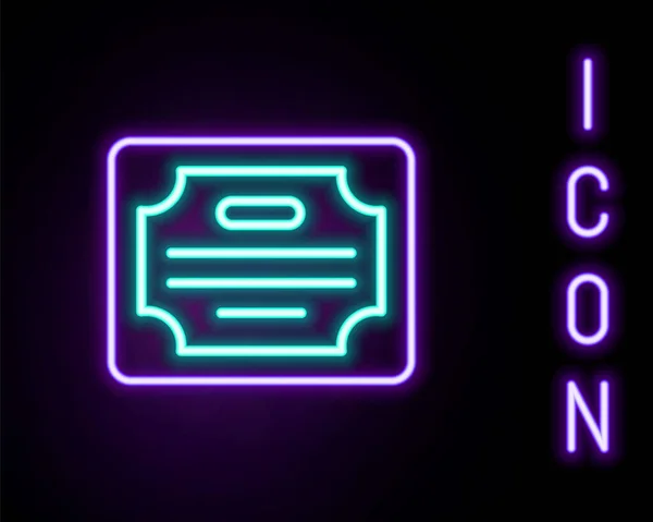 Leuchtende Neon Linie Zertifikatsvorlage Symbol Isoliert Auf Schwarzem Hintergrund Leistung — Stockvektor