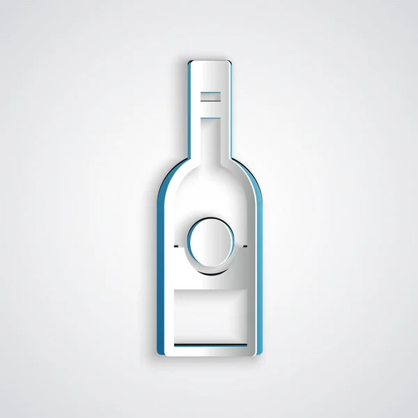 Pappersklipp Glasflaska Vodka Ikon Isolerad Grå Bakgrund Papperskonst Vektor — Stock vektor