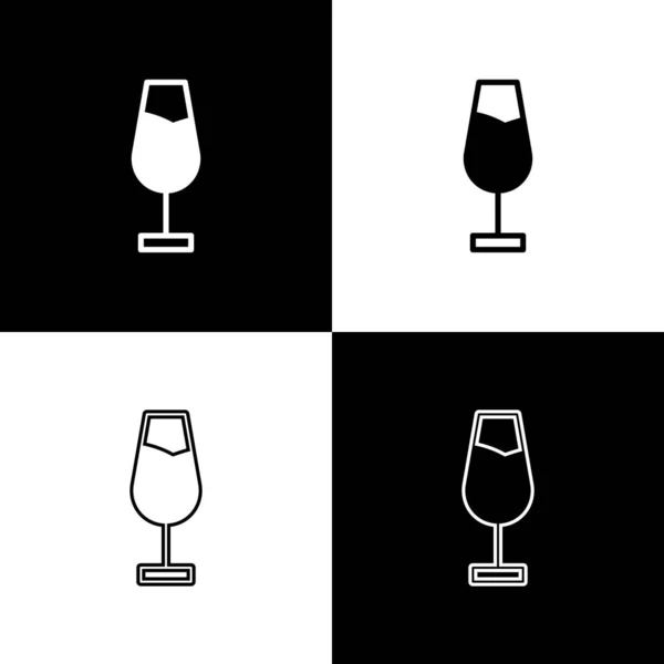 Set Icône Verre Vin Isolé Sur Fond Noir Blanc Panneau — Image vectorielle