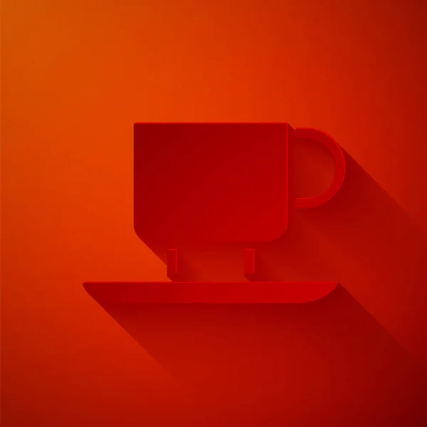 Papiergeschnittene Kaffeetasse Symbol Isoliert Auf Rotem Hintergrund Teetasse Vorhanden Heißes — Stockvektor