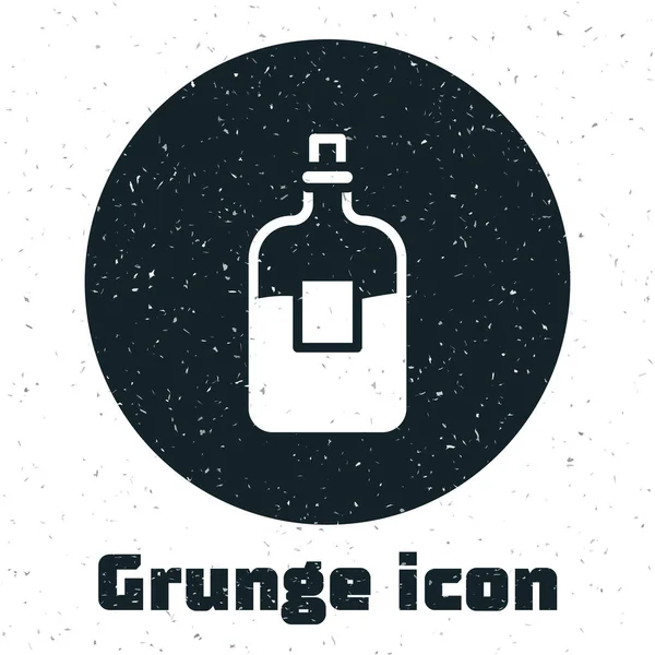 Grunge Glass Bottle Vodka Icon Isolated White Background Monochrome Vintage — Stock Vector