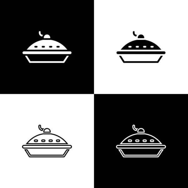 Set Hausgemachte Torte Symbol Isoliert Auf Schwarz Weißem Hintergrund Vektor — Stockvektor