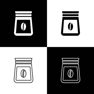 Siyah beyaz arkaplanda izole kahve çekirdeği ikonu seti. Vektör