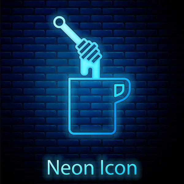 Glödande Neon Honey Dipper Stick Med Droppande Honung Ikon Isolerad — Stock vektor