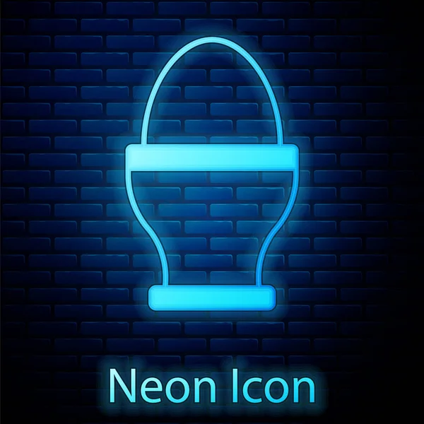 Glowing Neon Chicken Egg Stand Icon Isolated Brick Wall Background — Stockvektor