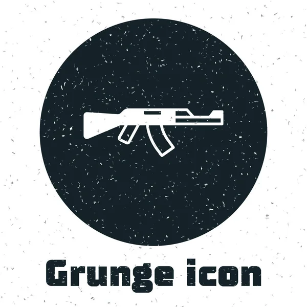 Grunge冲锋枪图标隔离在白色背景 卡拉什尼科夫或Ak47 单色复古绘画 — 图库矢量图片