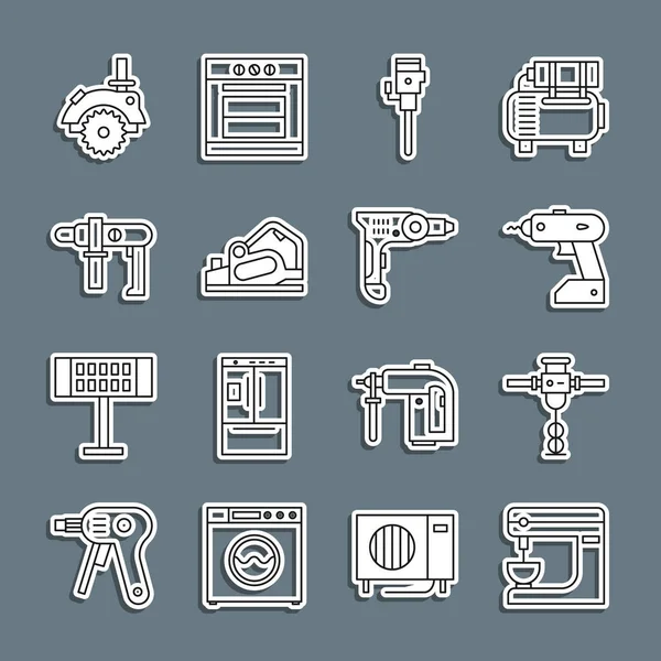 Set Line Mezclador Eléctrico Martillo Neumático Construcción Destornillador Inalámbrico Cepilladora — Vector de stock