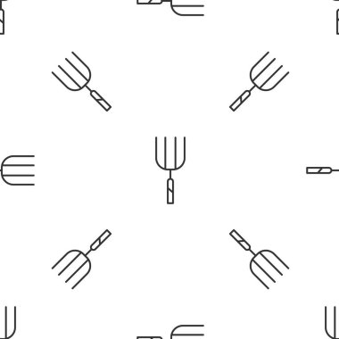 Gri çizgili bahçe yabası ikonu beyaz arka planda izole edilmiş pürüzsüz desen. Bahçe çatalı işareti. Bahçecilik, tarım, çiftçilik aleti. Vektör.