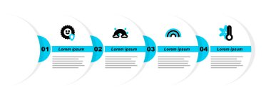 Termometreyi kar tanesi, gökkuşağı, bulutlar ve ultraviyole koruma ikonu ile ayarla. Vektör