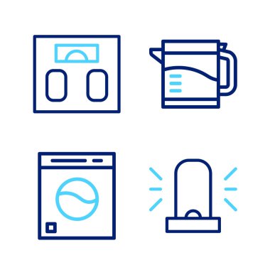 Flasher sirenini, çamaşır makinesini, elektrikli su ısıtıcısını ve banyo ikonunu ayarla. Vektör