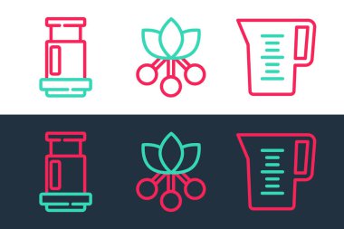 Sürahi bardağını suyla doldurun, kahve ve kahve çekirdeği, dal simgesi. Vektör