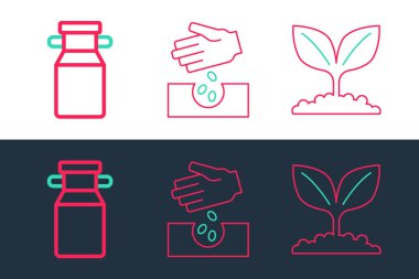 Bitki, süt ve tohum ikonu için konteynır ayarla. Vektör