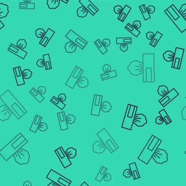 Siyah çizgi ıslak mendil simgesi yeşil arkaplanda izole edilmiş pürüzsüz desen. Vektör..