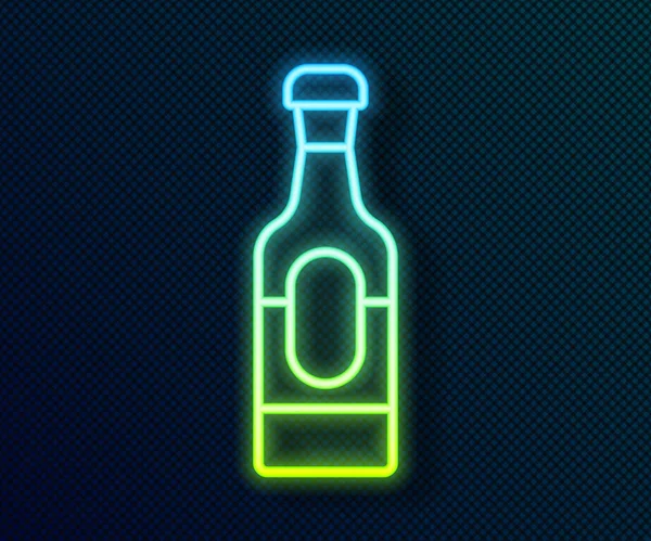Glowing Neon Line Wine Bottle Icon Isolated Black Background Vector — Stock Vector