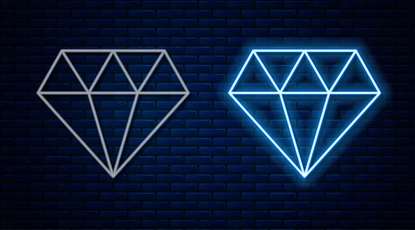 Λαμπερό Νέον Γραμμή Diamond Εικονίδιο Απομονώνονται Τούβλο Τοίχο Φόντο Σύμβολο — Διανυσματικό Αρχείο
